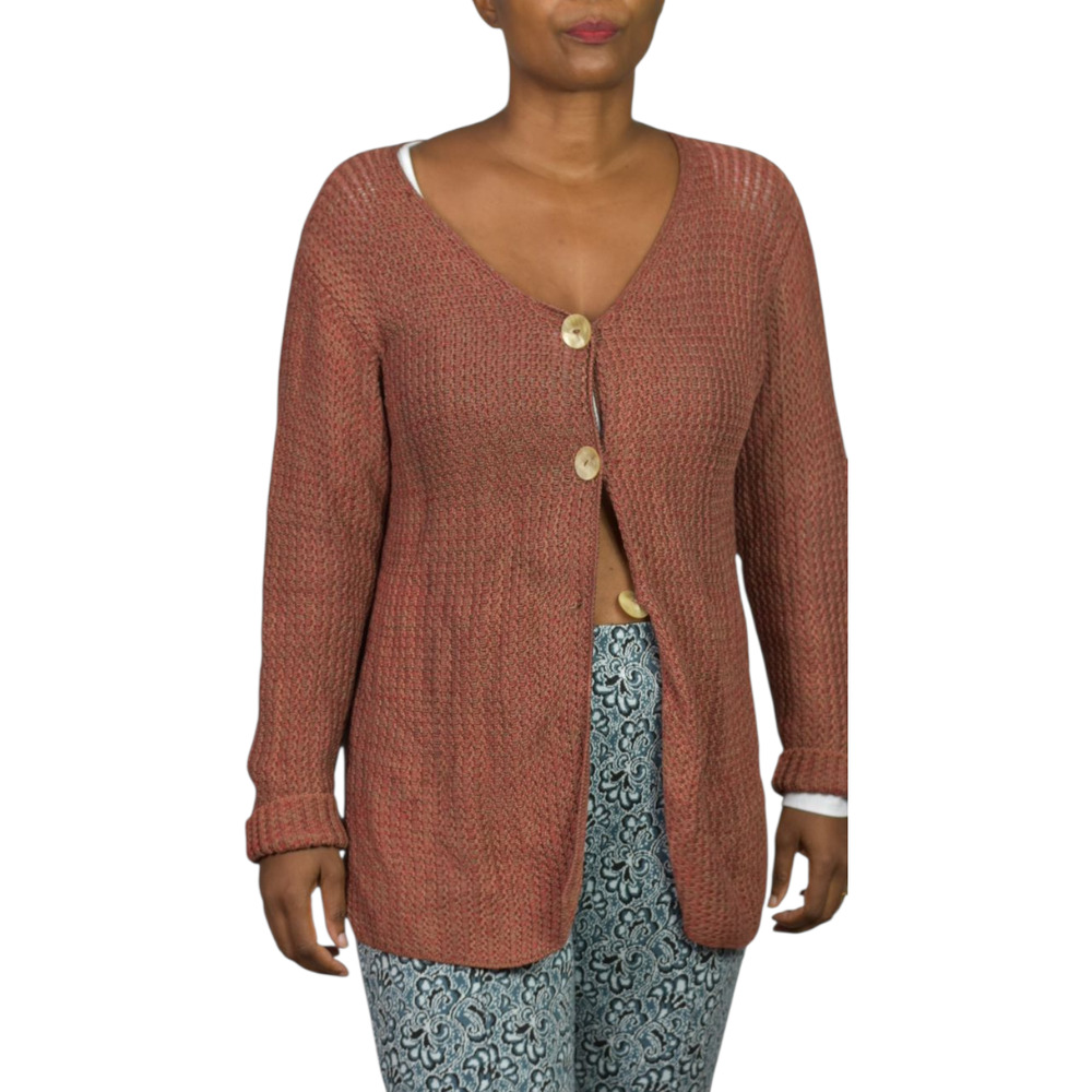Vintage Peruvian Connection Sweater Russet Brown Cotton Woven Cardigan Medium